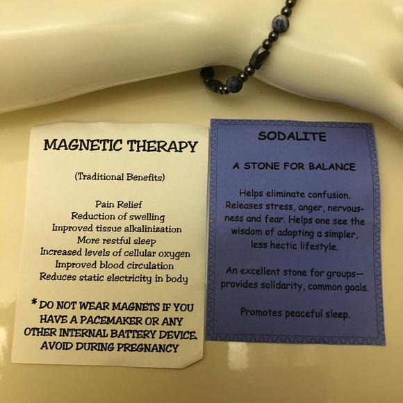 Unisex Magnetic Hematite Sodalite Beaded Bracelet - Picture 2 of 3